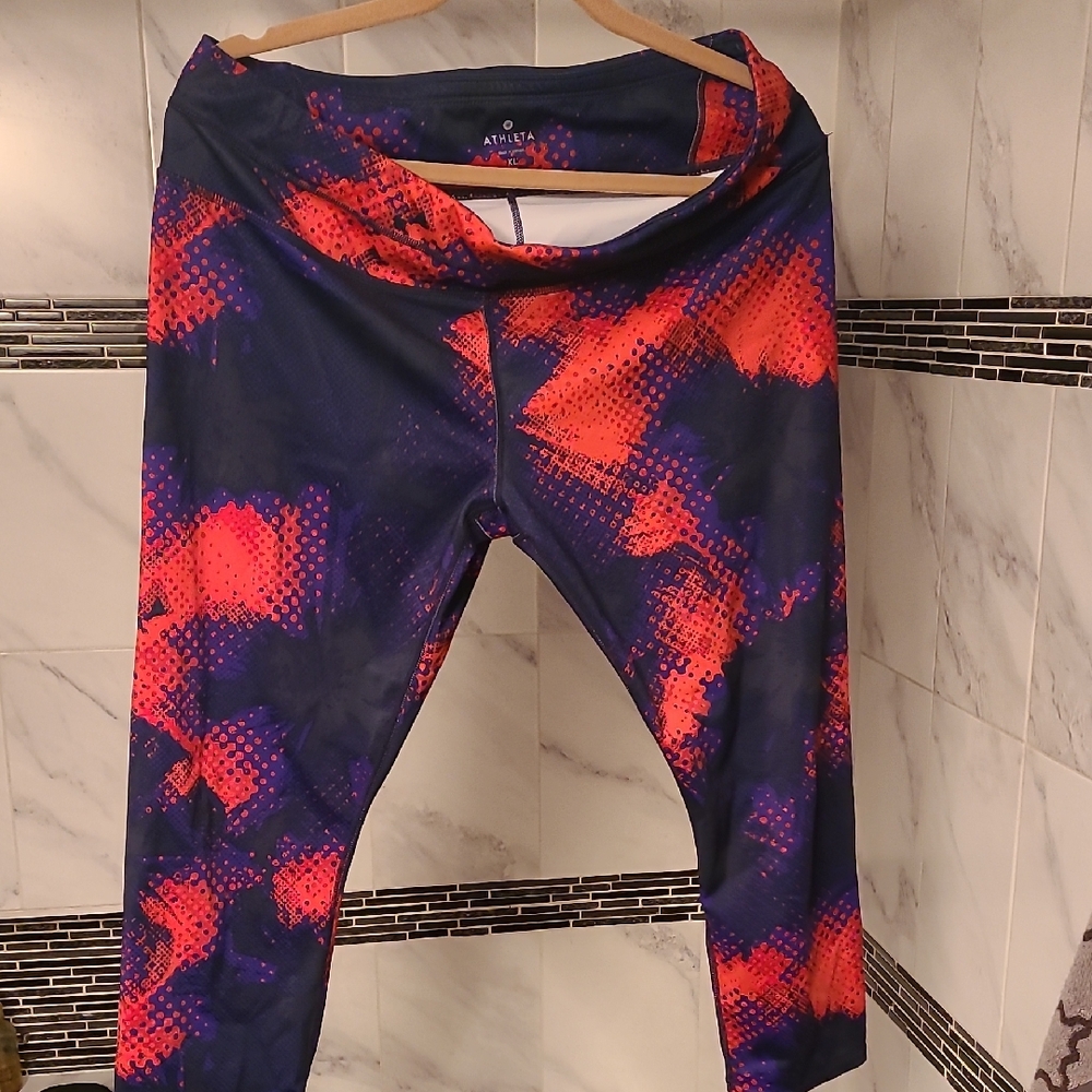 Athleta Navy and Red Abstract Leggings